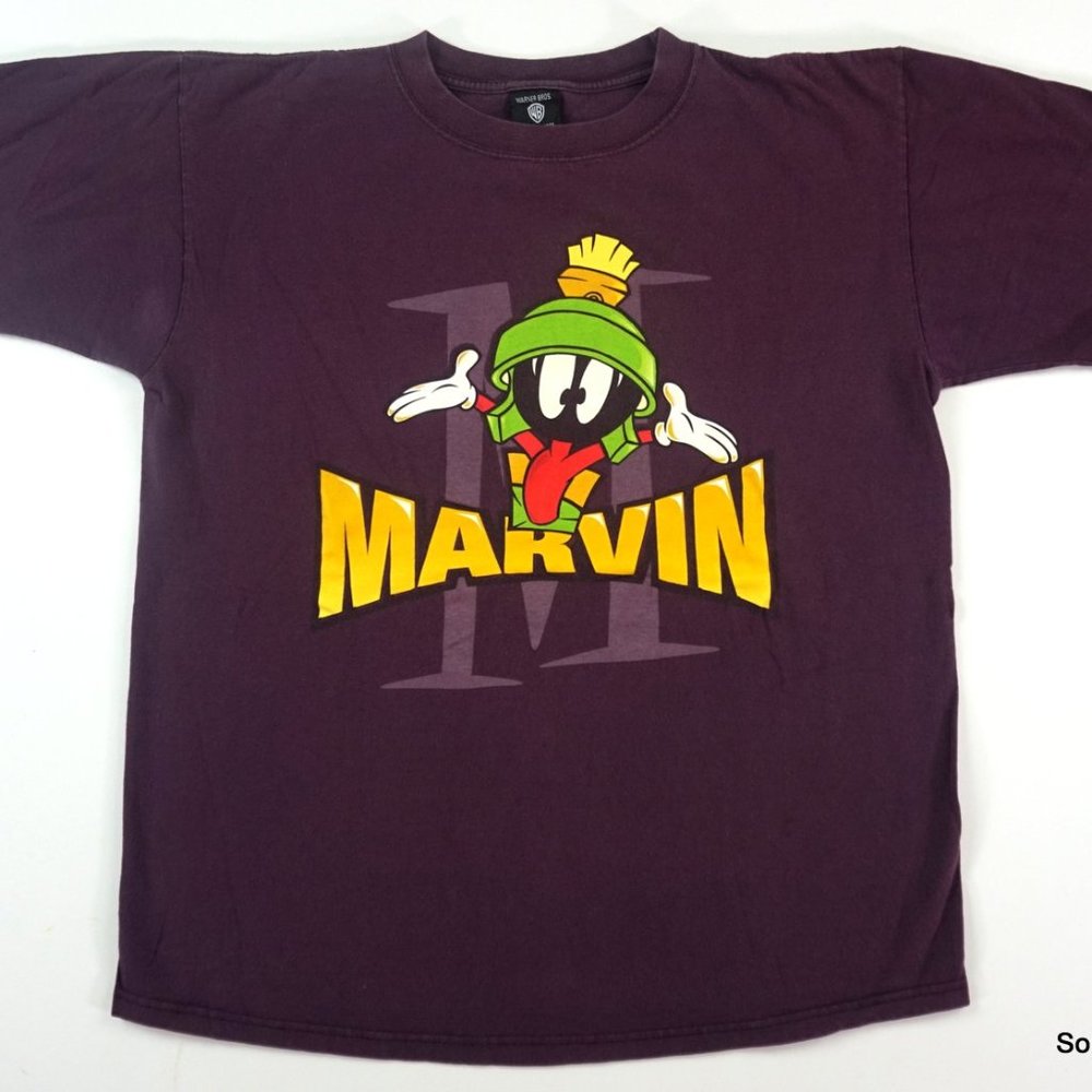 VTG Marvin The Martian Spellout T-Shirt Large Maroon Warner Bros Studio Store